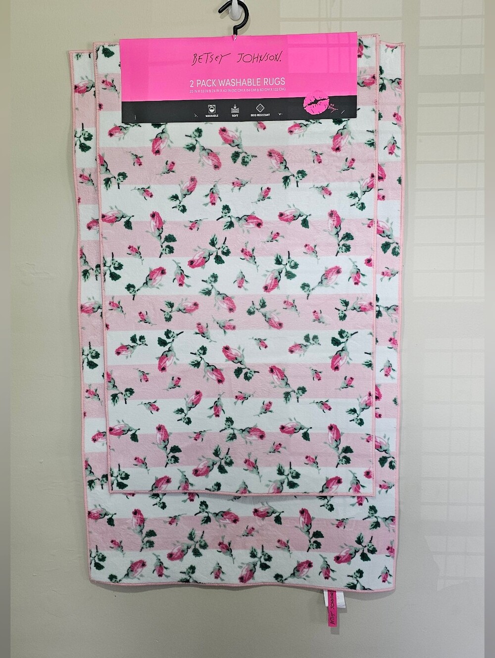 Betsey Johnson Pink Floral Washable Bath Rugs - 2-Pack